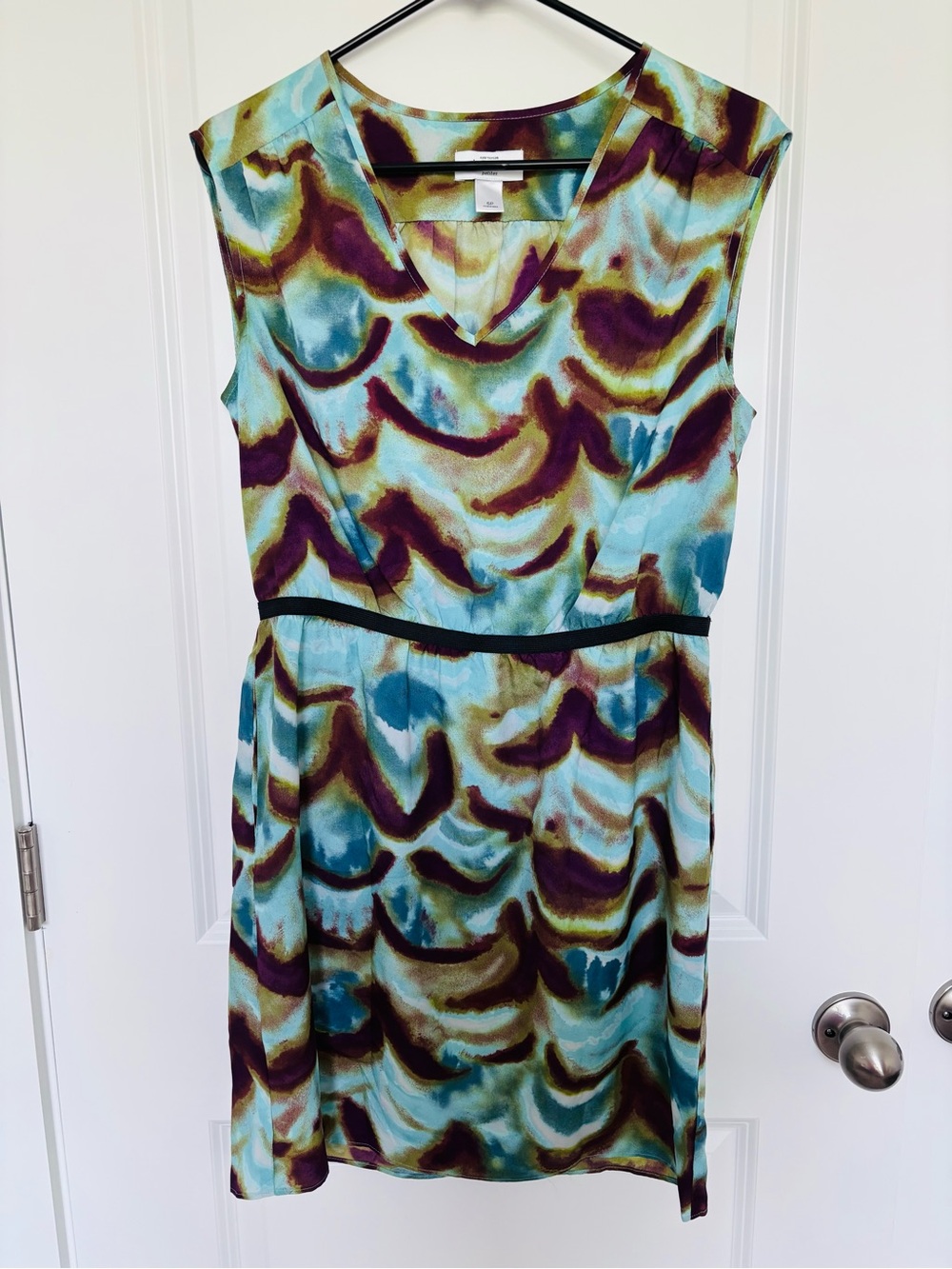 LOFT Aqua, Teal & Brown Wave-Print Midi Dress